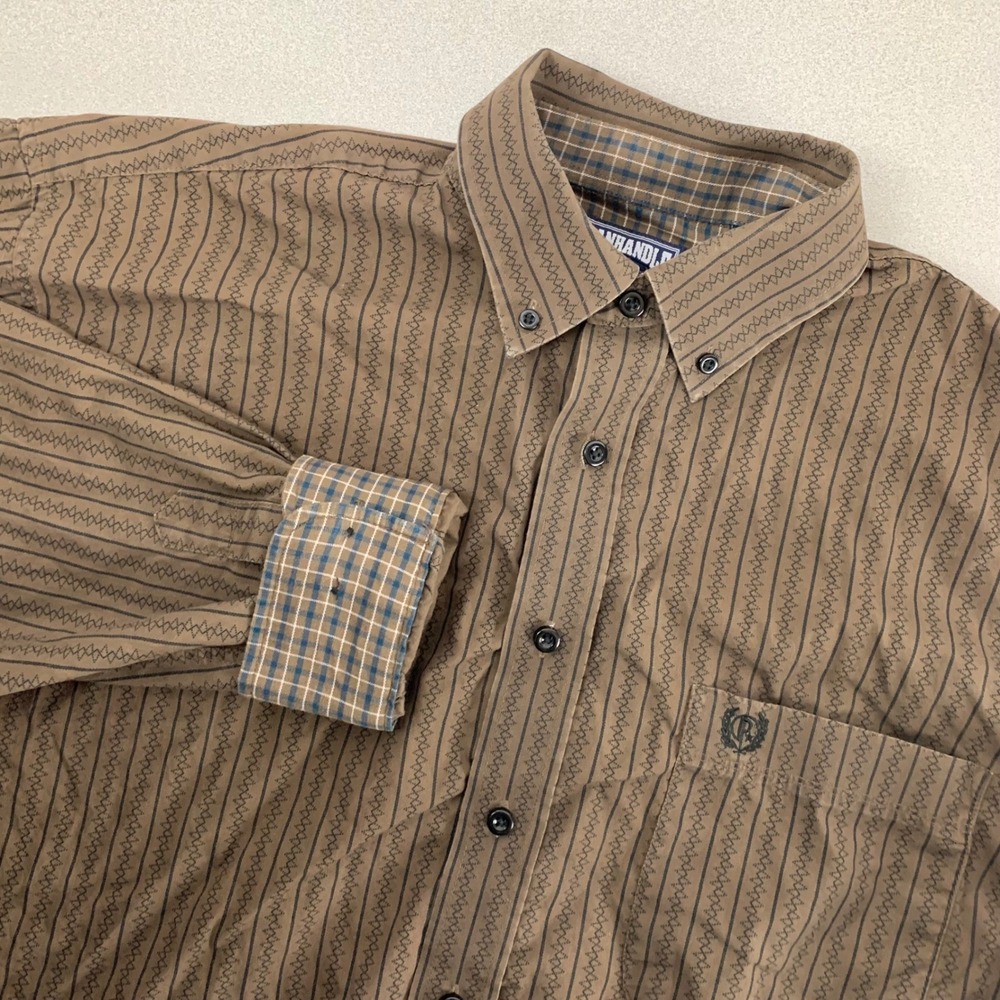 Panhandle Button Down Shirt Mens M Brown Geometric Stripe Long Sleeve Western
